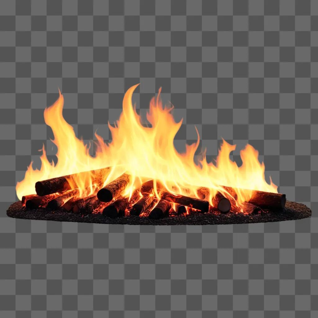 pile of wood is burning on a brown surface