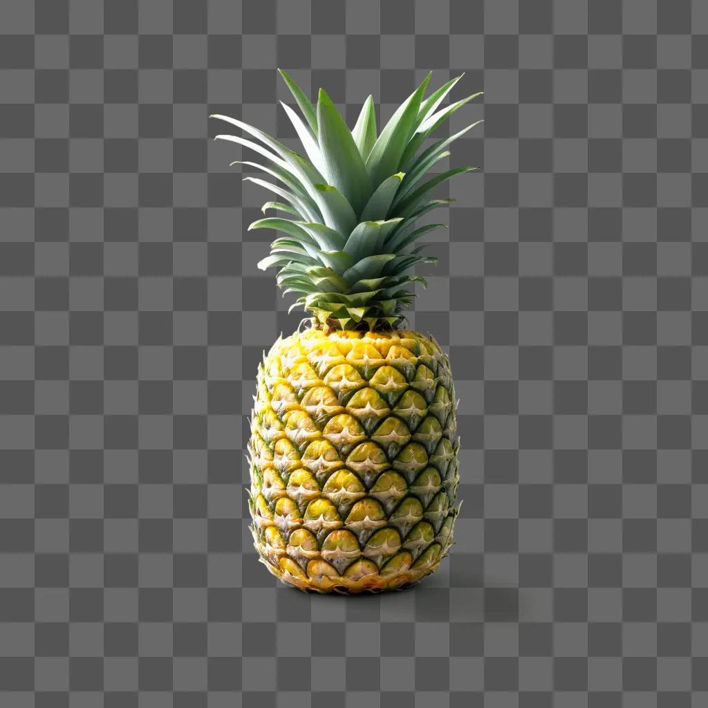 pineapple sits in a green background with a blurry background