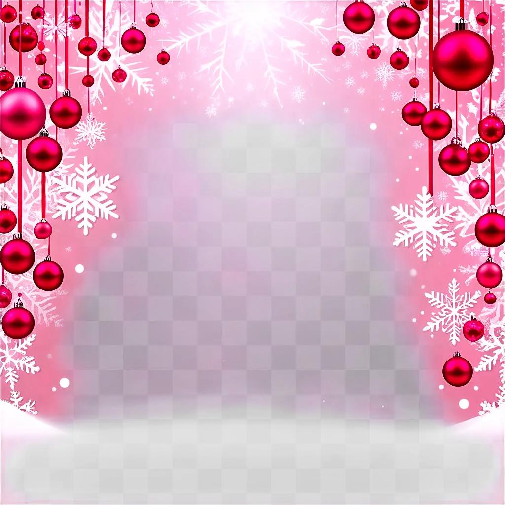 pink Christmas background with red ornaments