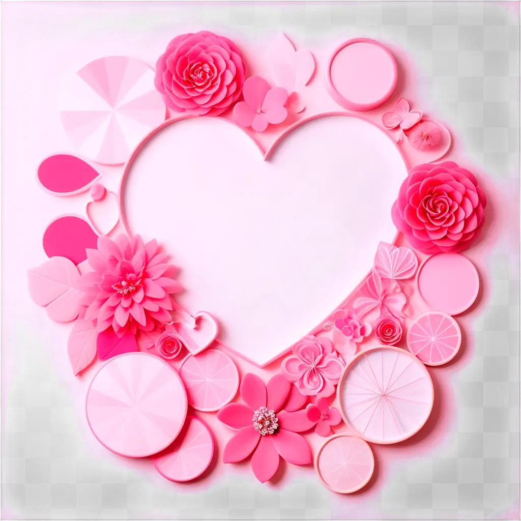 pink aesthetic heart surrounded by floral shapes