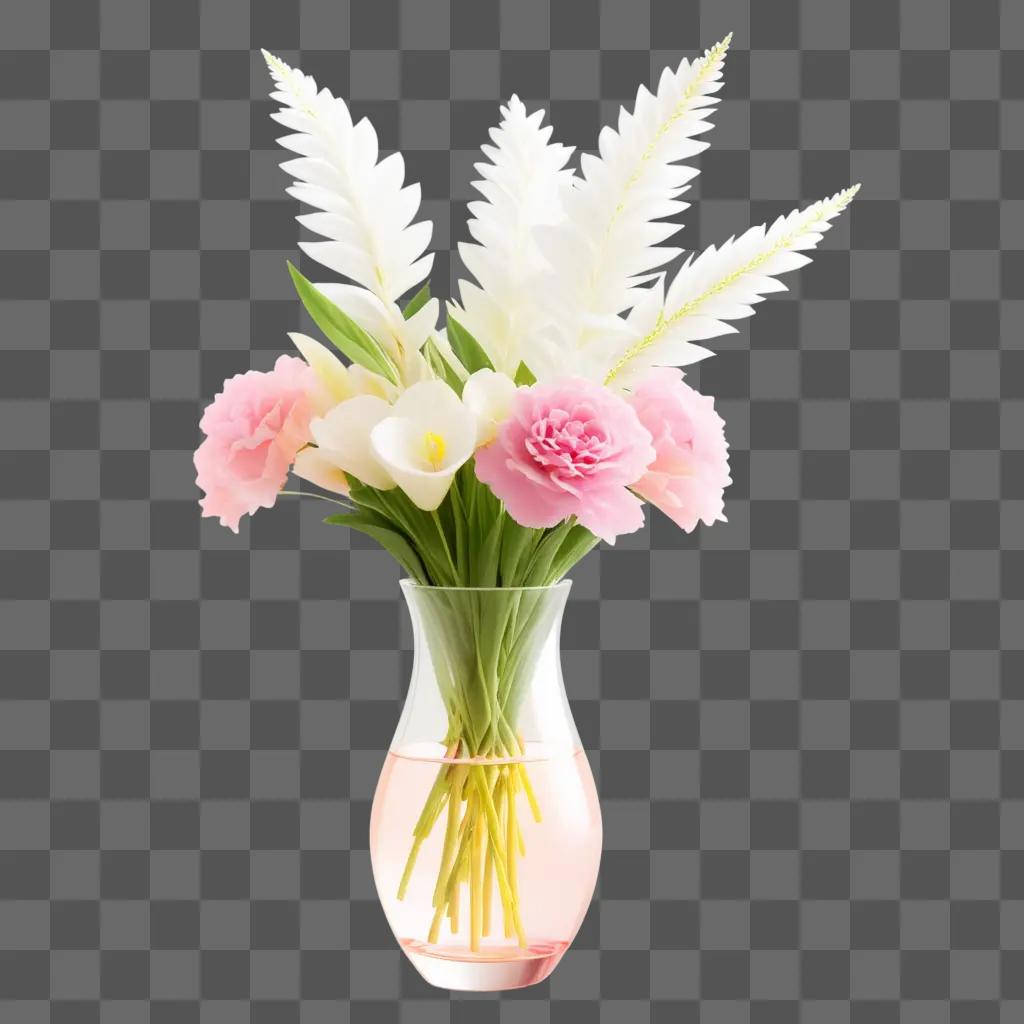 pink and white flower arrangement in a clear glass vase