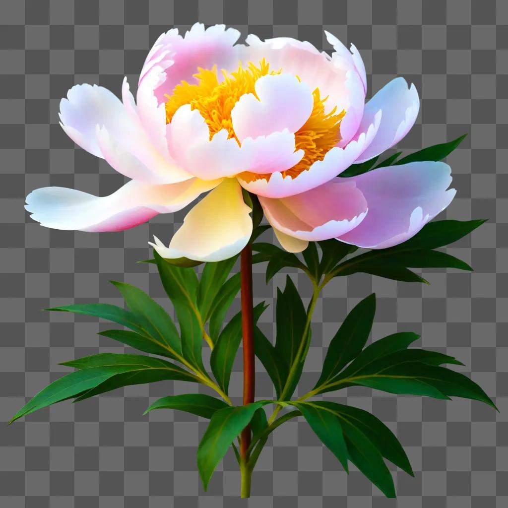 pink and white peony with yellow center