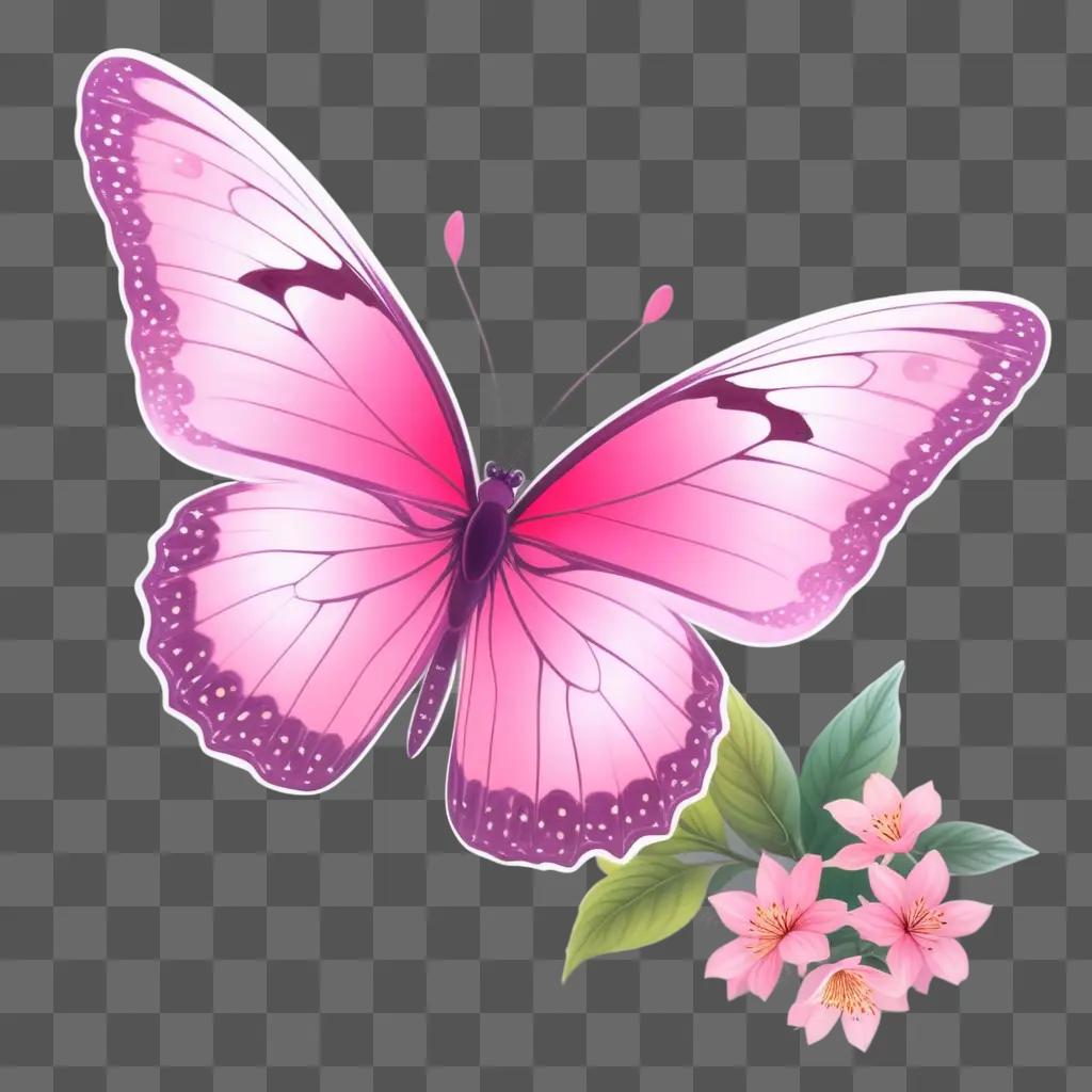 pink butterfly with a pink background and green leaves