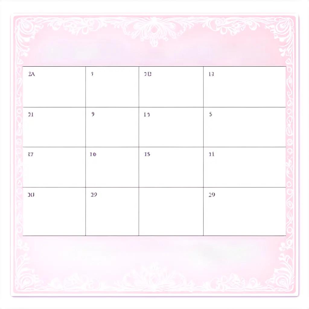 pink calendar with pink borders and white numbers