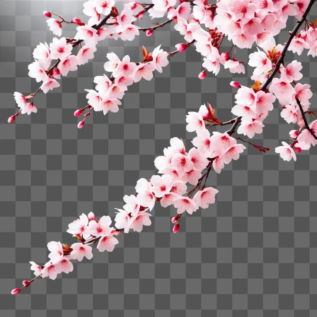 pink cherry blossom branch on a pink background