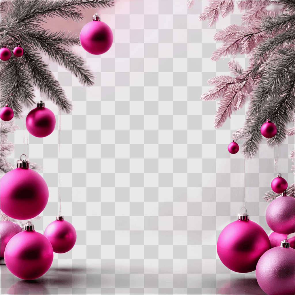 pink christmas background A collection of pink Christmas balls hanging from a branch