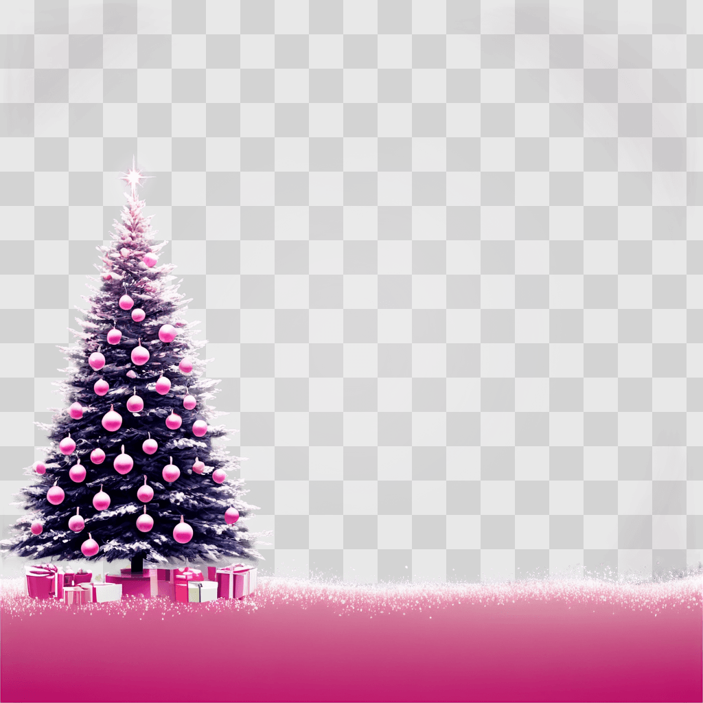 pink christmas background Christmas tree with pink ornaments and gifts