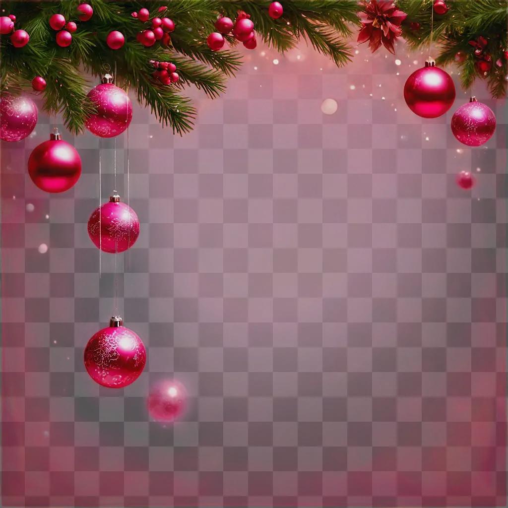 pink christmas background Pink Christmas tree with red ornaments hanging from branches