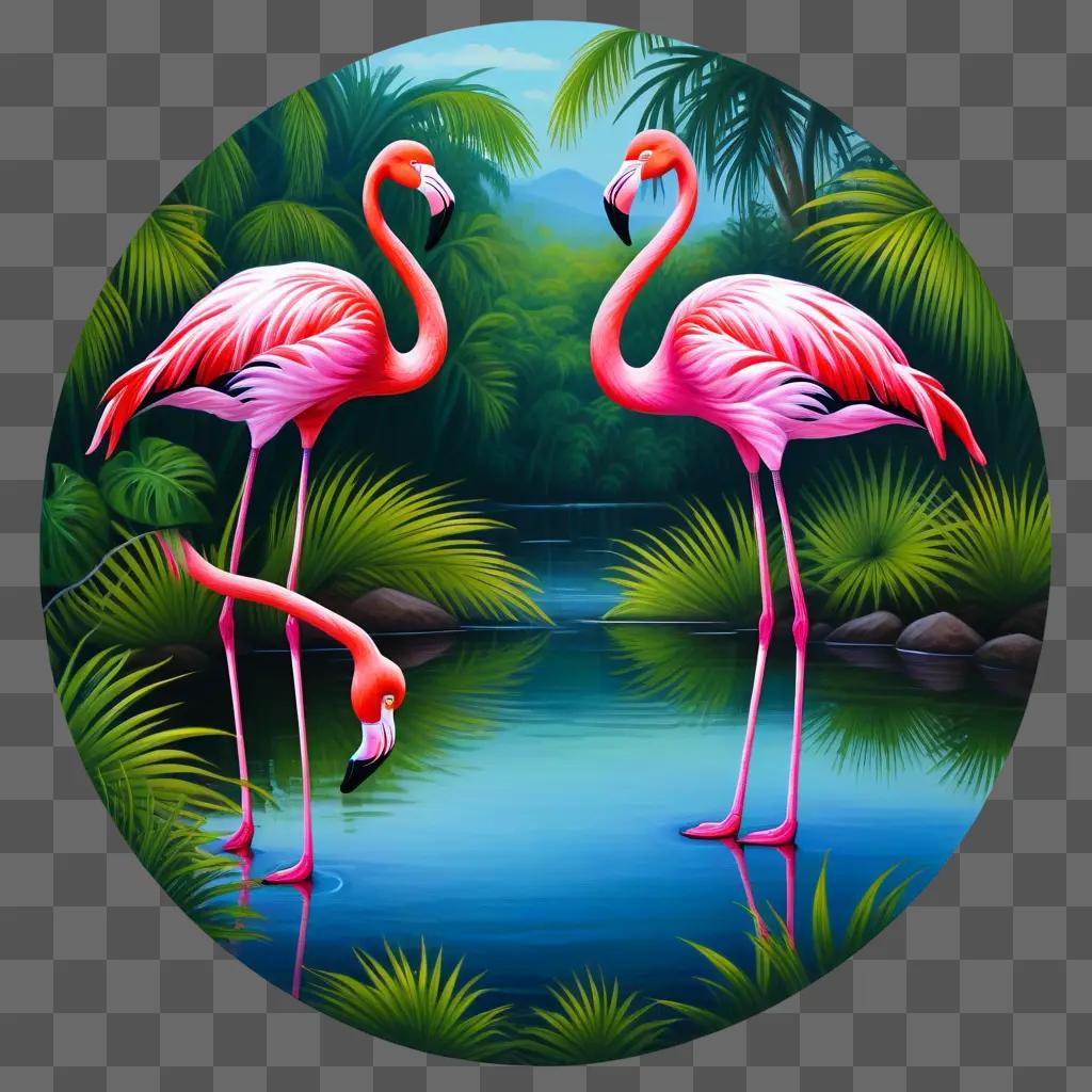 pink flamingo drawing with a serene background