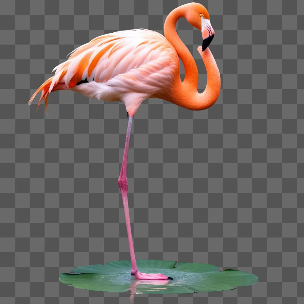 pink flamingo standing on a green plant