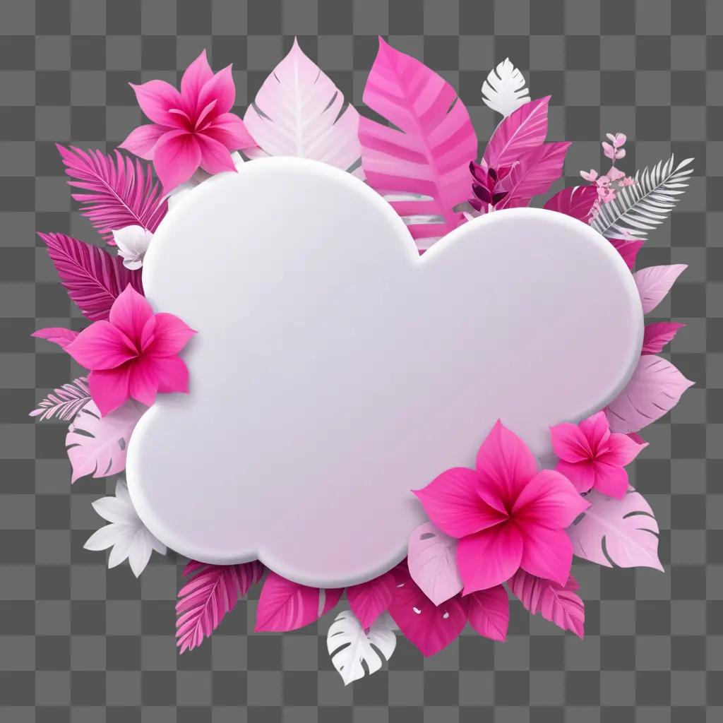 pink floral and leafy cloud shape with a pink border