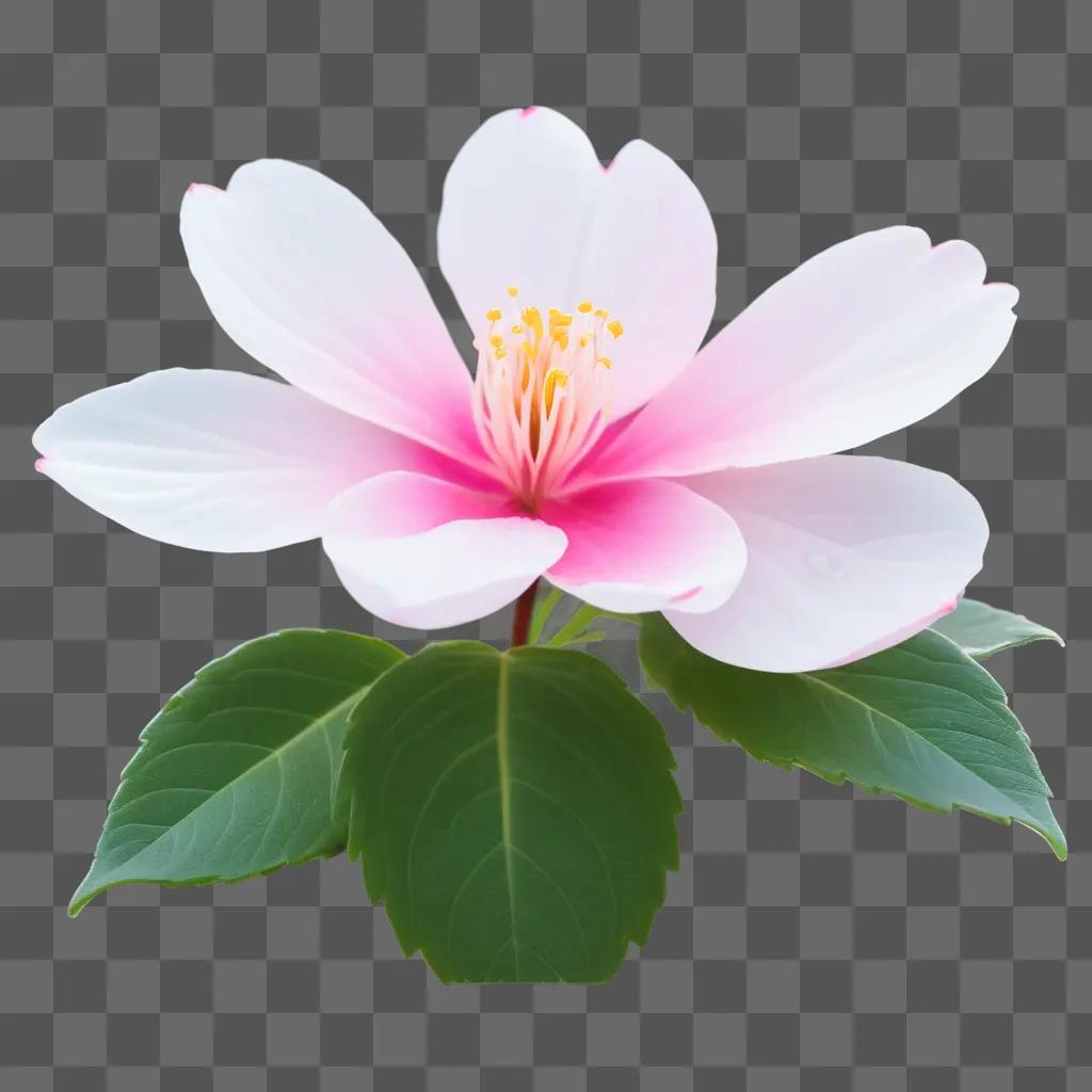 pink flower with a green leaf on the side