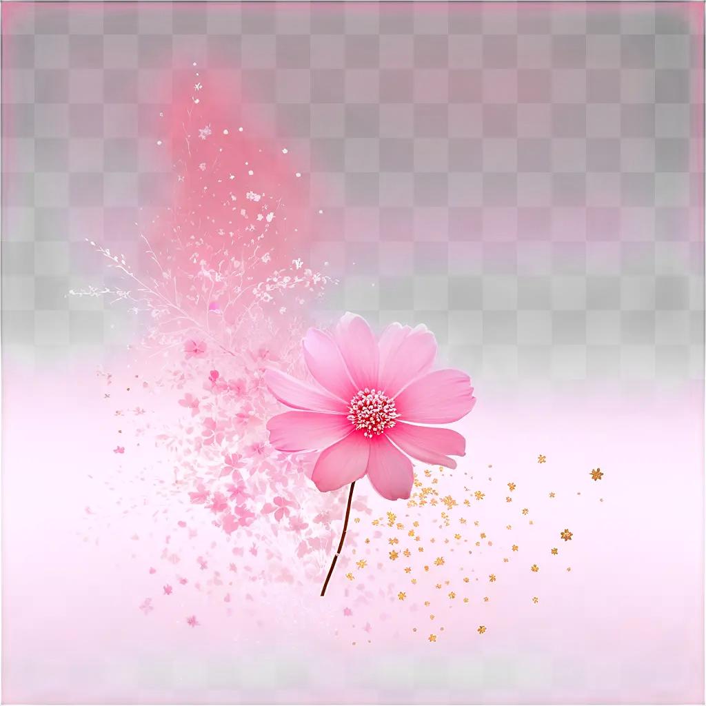 pink flower with gold stars in a pink background