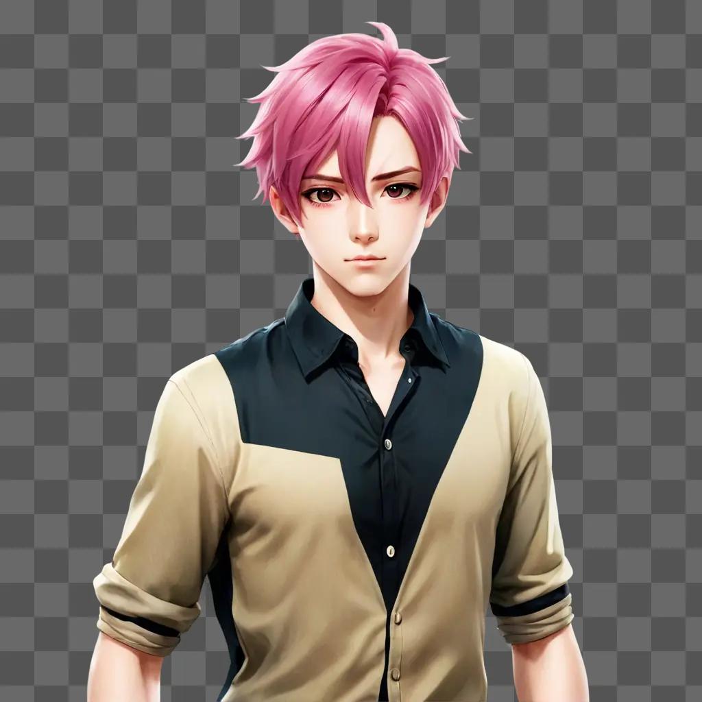 pink hair anime boy A man with pink hair and a beard