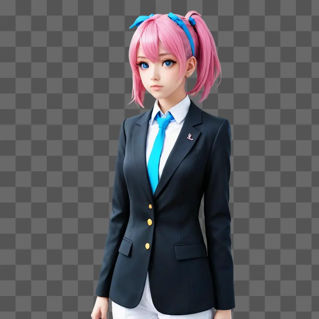 pink hair anime girl A girl dressed in a suit and tie poses for a photo