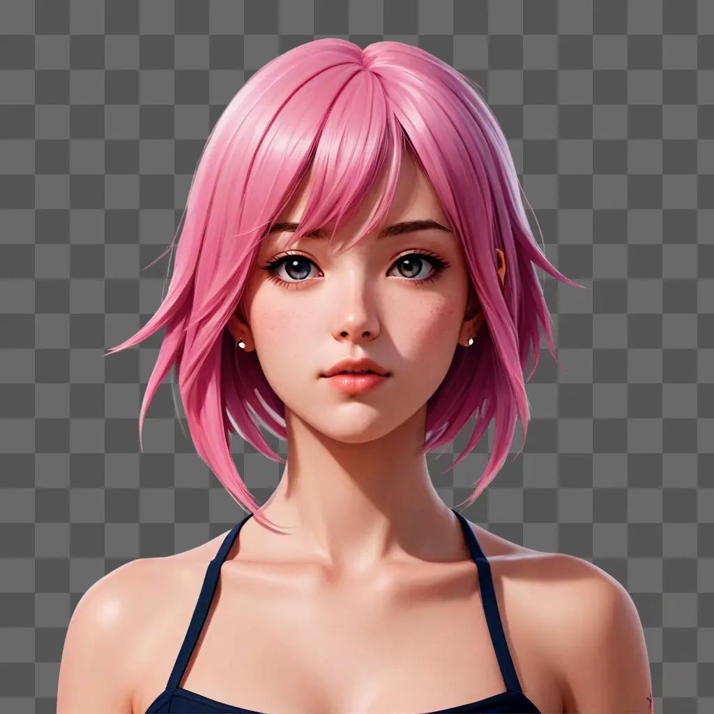 pink hair anime girl A girl with pink hair and black top