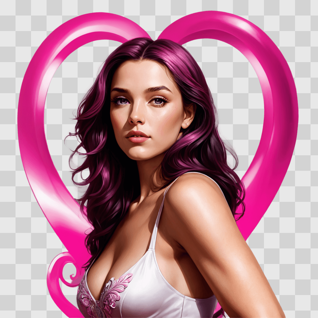 pink heart A woman in a pink dress with purple hair