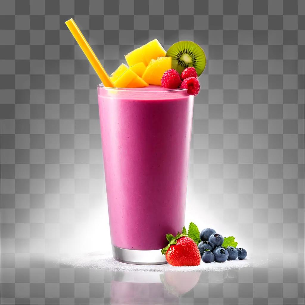 pink smoothie with fresh fruits on the side