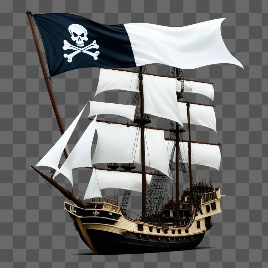 クロスボーンズの旗と髑髏を持つ海賊船