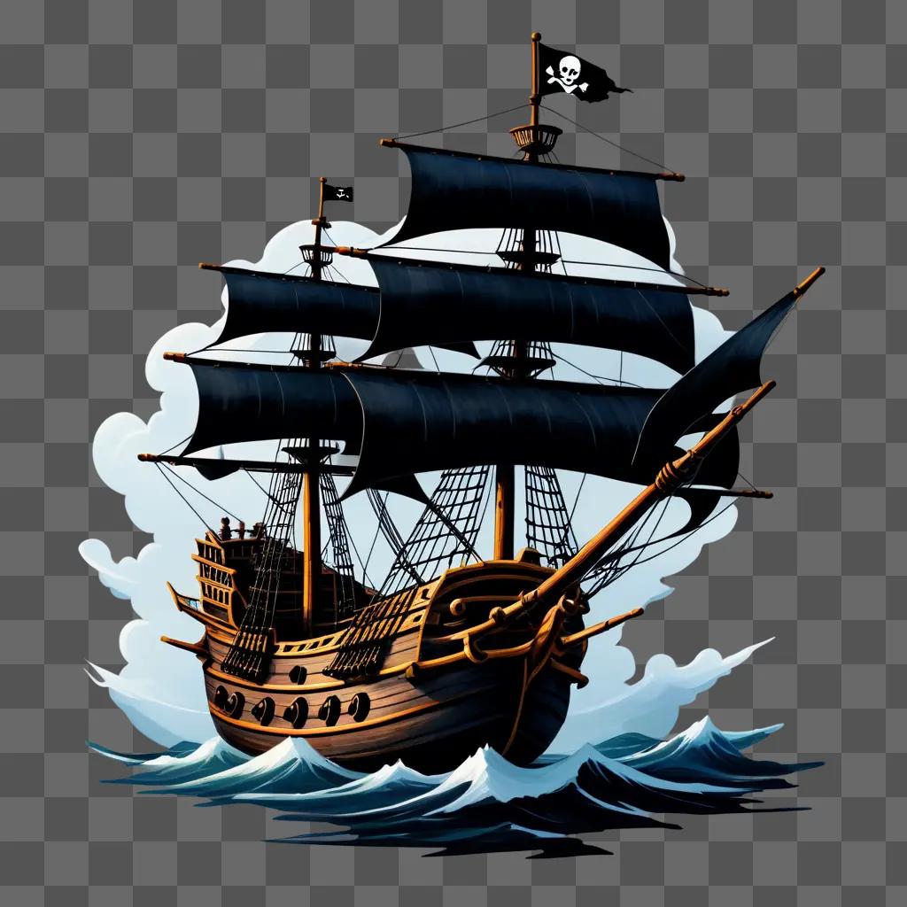 帆に骨を乗せた海賊船