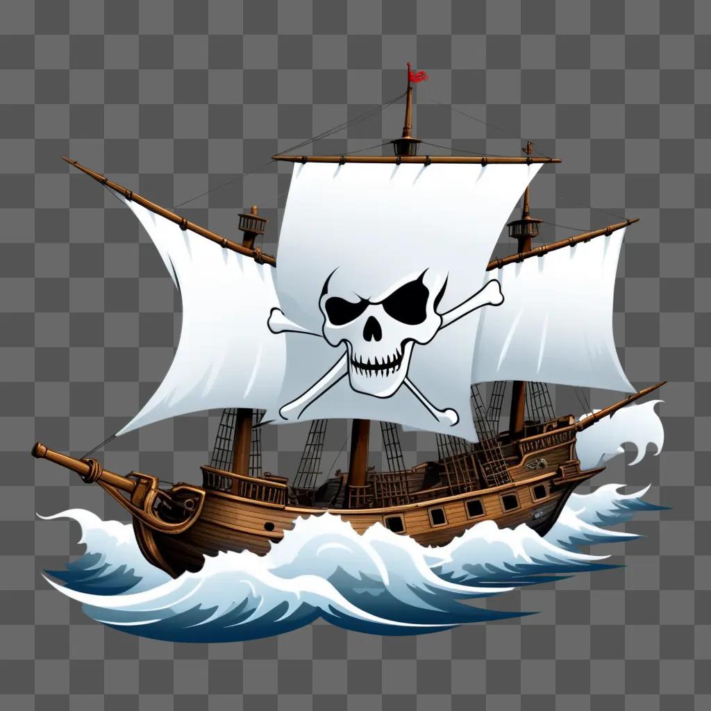 帆に髑髏と骨を乗せた海賊船
