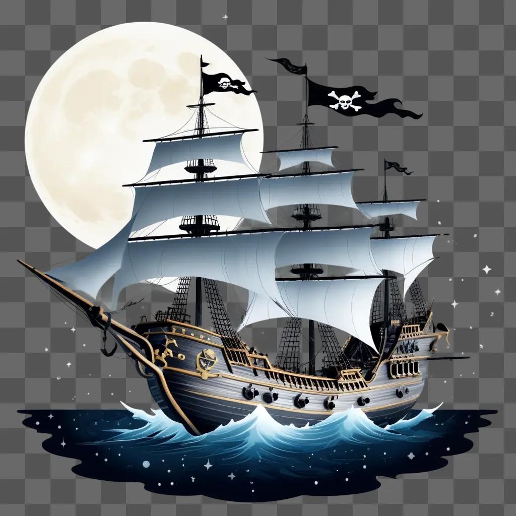 クロスボーンズを乗せた海賊船が夜通し航行