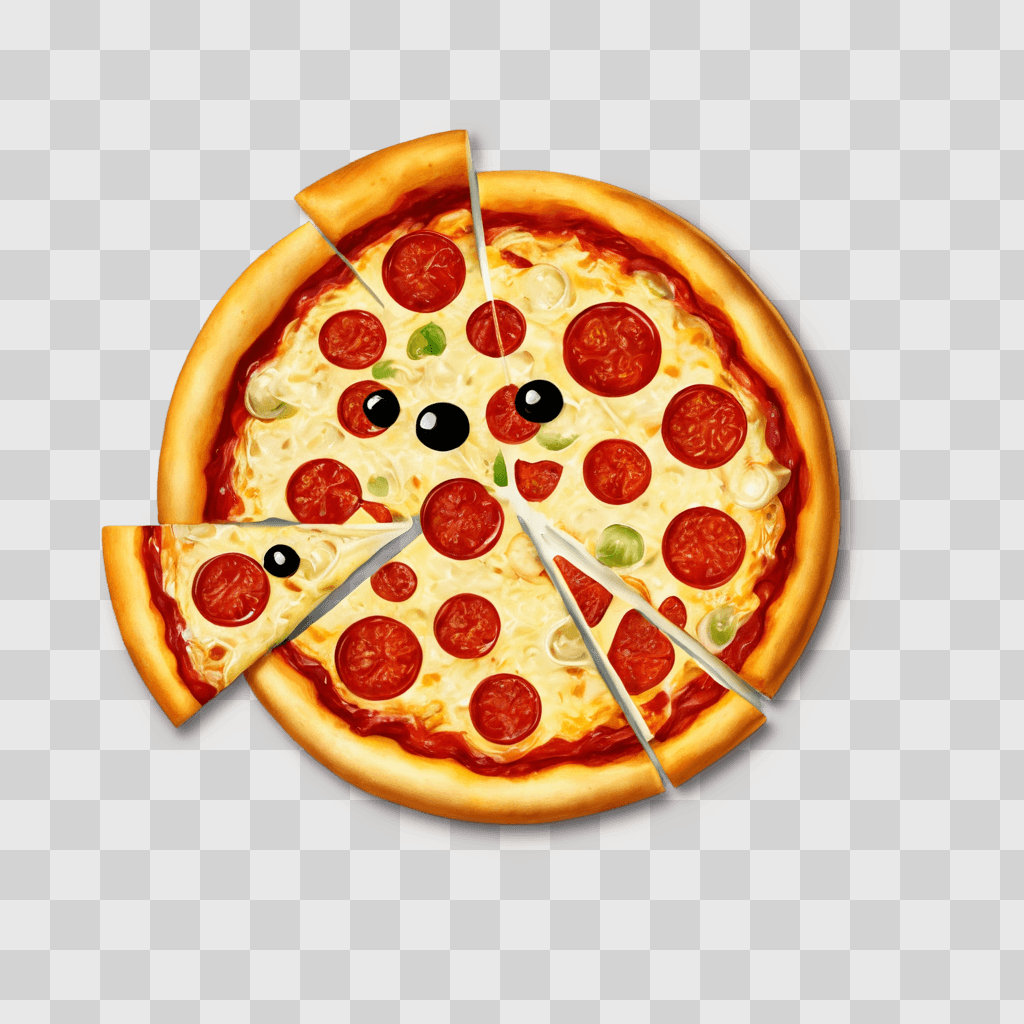 pizza clipart A cartoon pizza with black olives and pepperoni