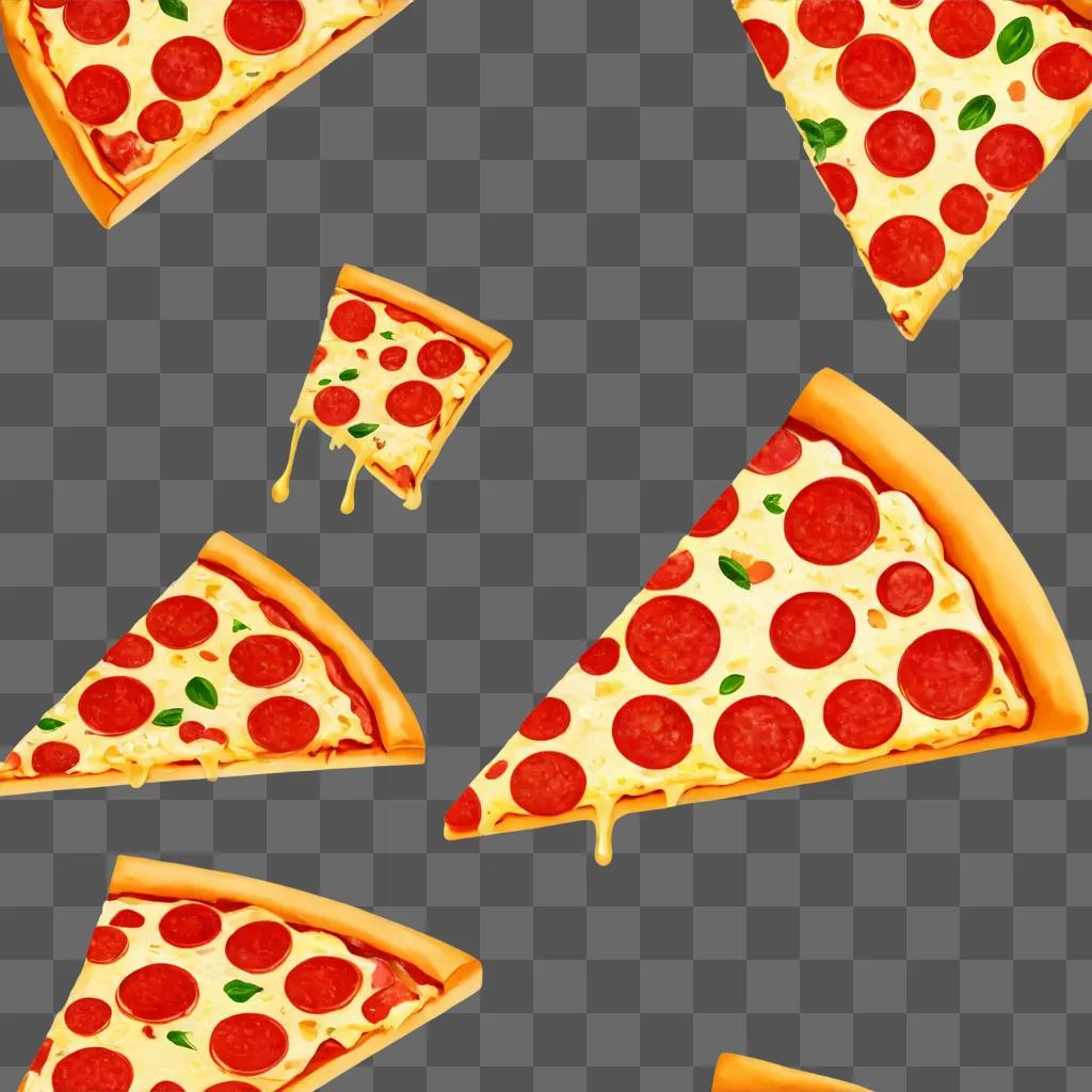 pizza clipart A collection of pizza slices on an orange background