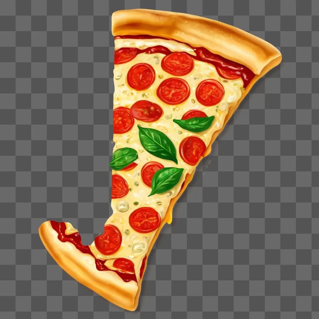 pizza clipart A pizza slice with red pepperonis and basil leaves