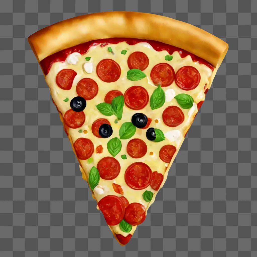 pizza clipart A slice of pizza with pepperoni and black olives