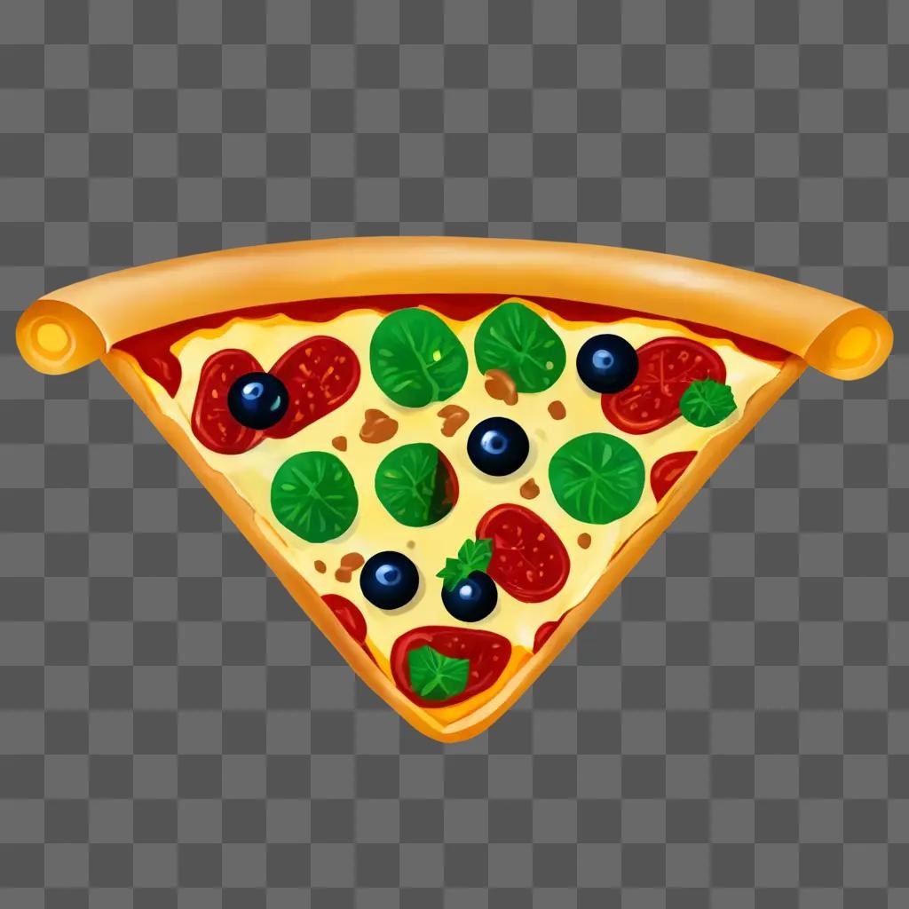 pizza clipart A slice of pizza with toppings on a brown background