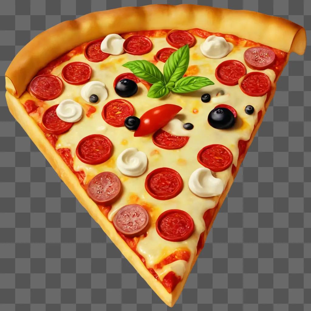 pizza clipart A slice of pizza with toppings on a table