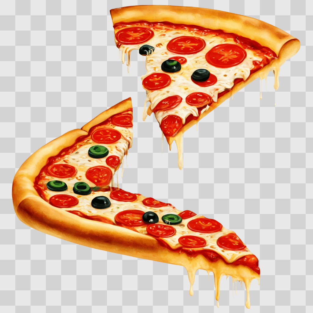 pizza clipart Two slices of pizza with olives and peppers