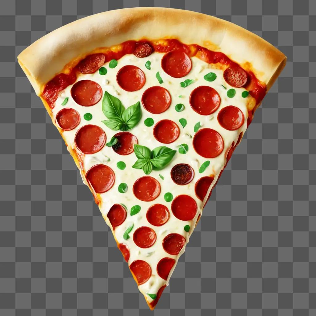 pizza clipart black and white A slice of pepperoni pizza with green basil