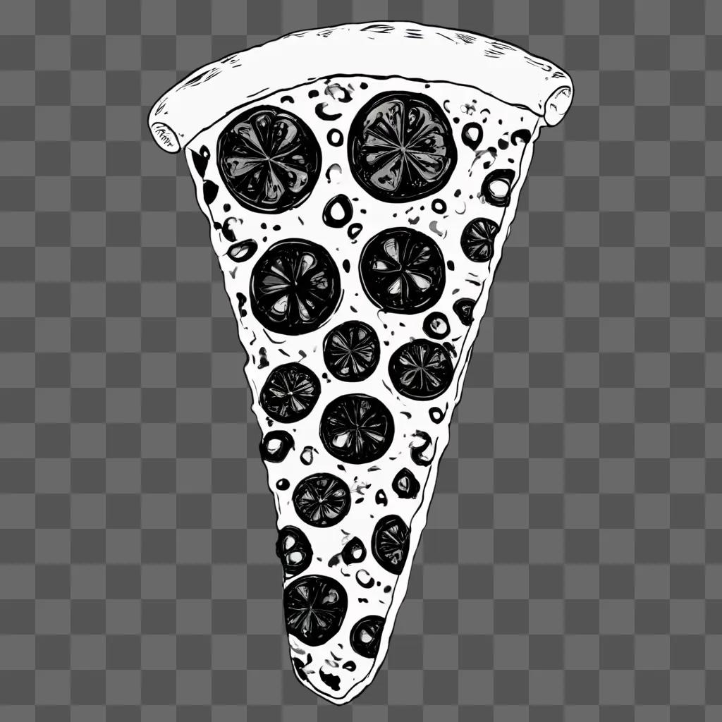 pizza clipart black and white A slice of pizza with black dots on a gray background