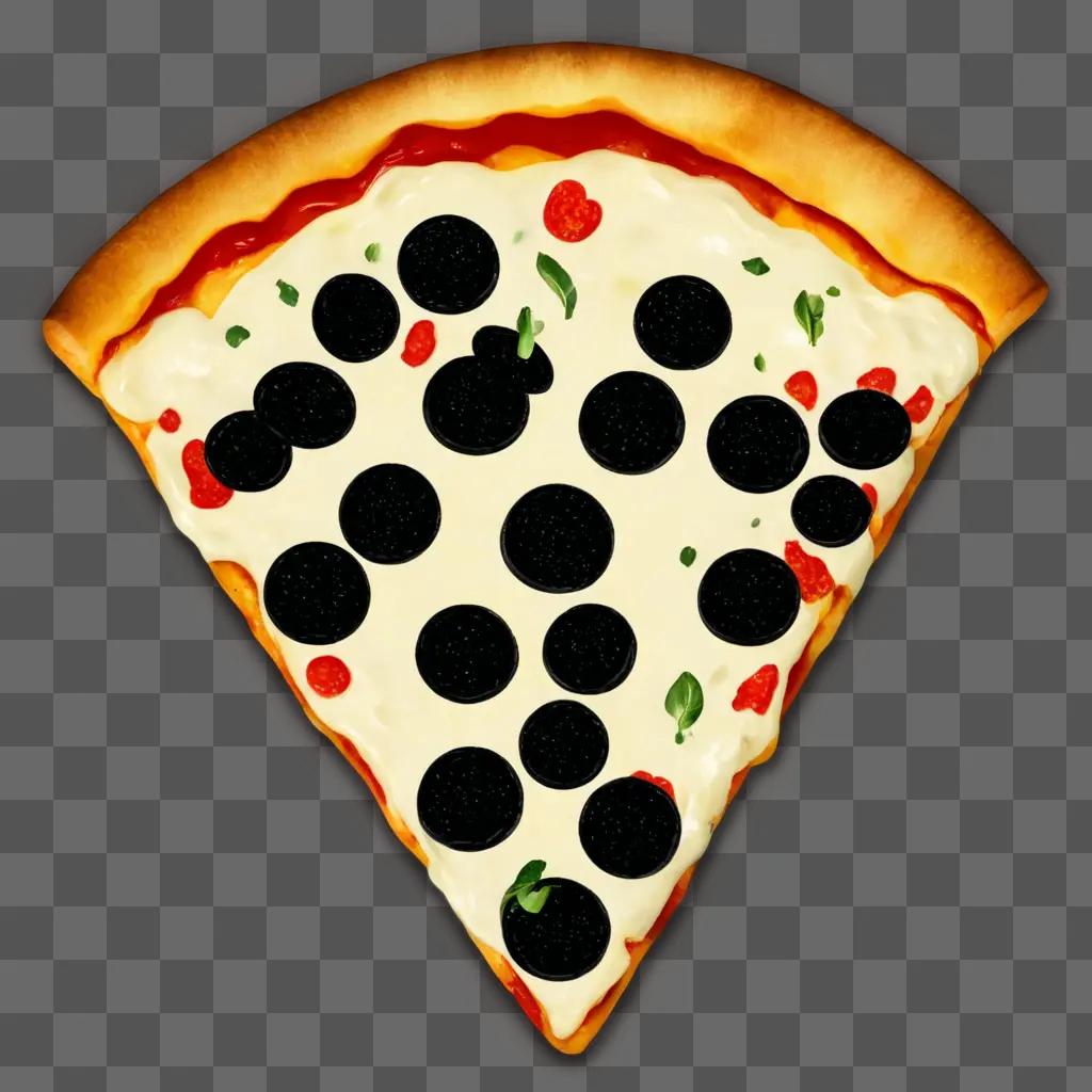 pizza clipart black and white A slice of pizza with black olives on top