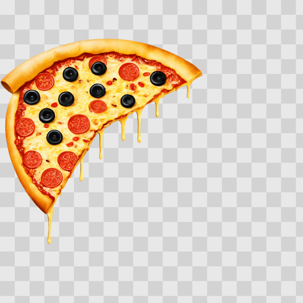 pizza clipart black and white A slice of pizza with olives and pepperoni on a brown background