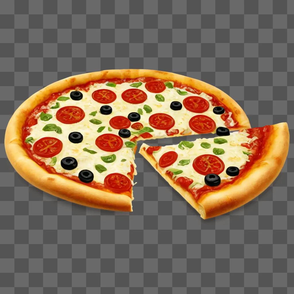 pizza clipart black and white A slice of pizza with olives and peppers