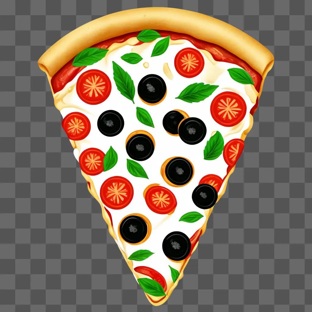 pizza clipart black and white A slice of pizza with olives and tomatoes