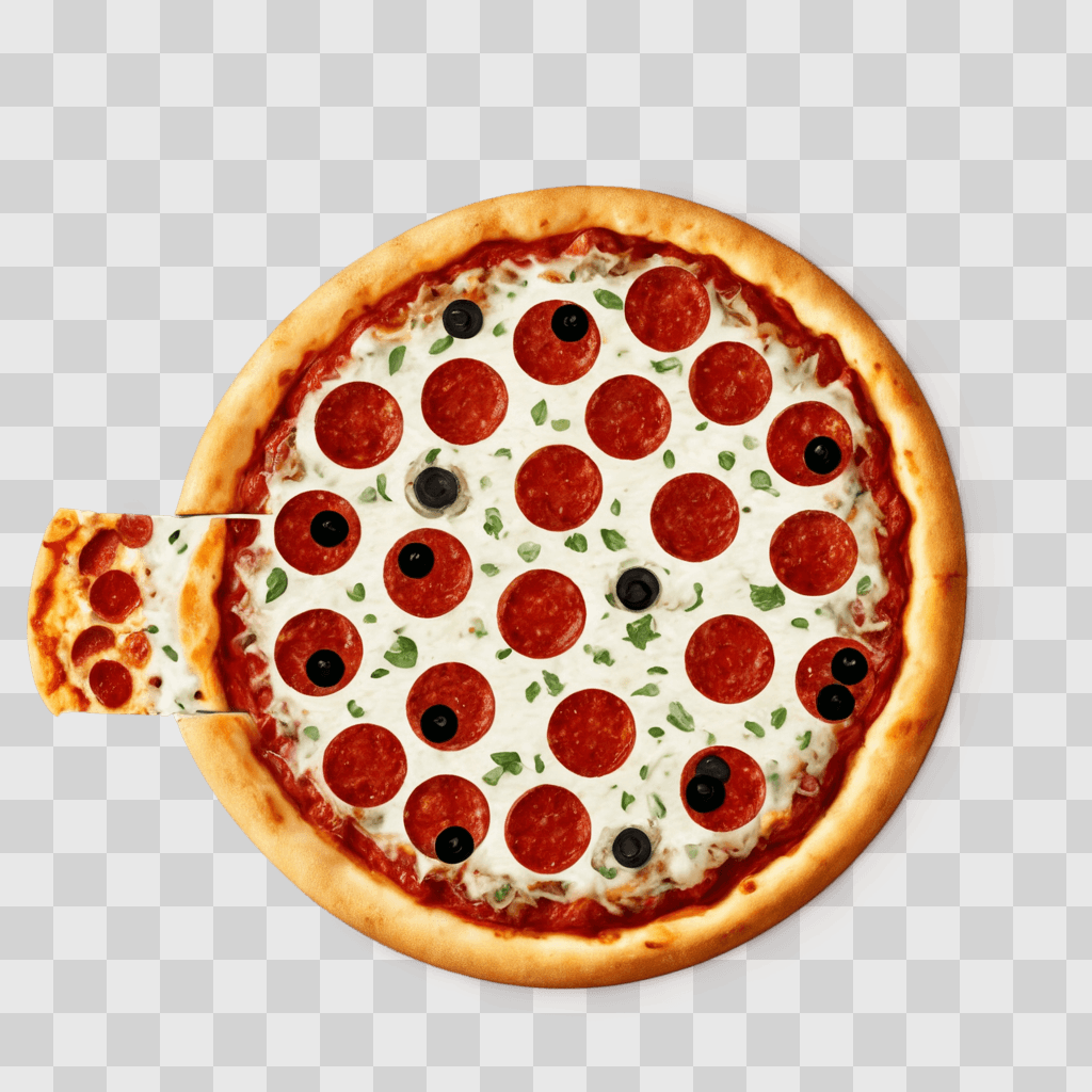 pizza clipart black and white A slice of pizza with pepperoni and olives on it