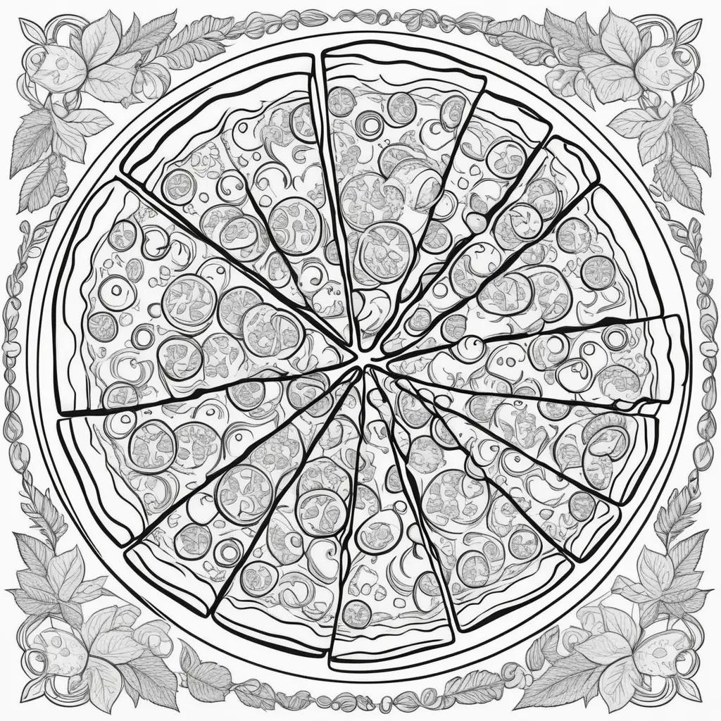 pizza coloring page with various toppings