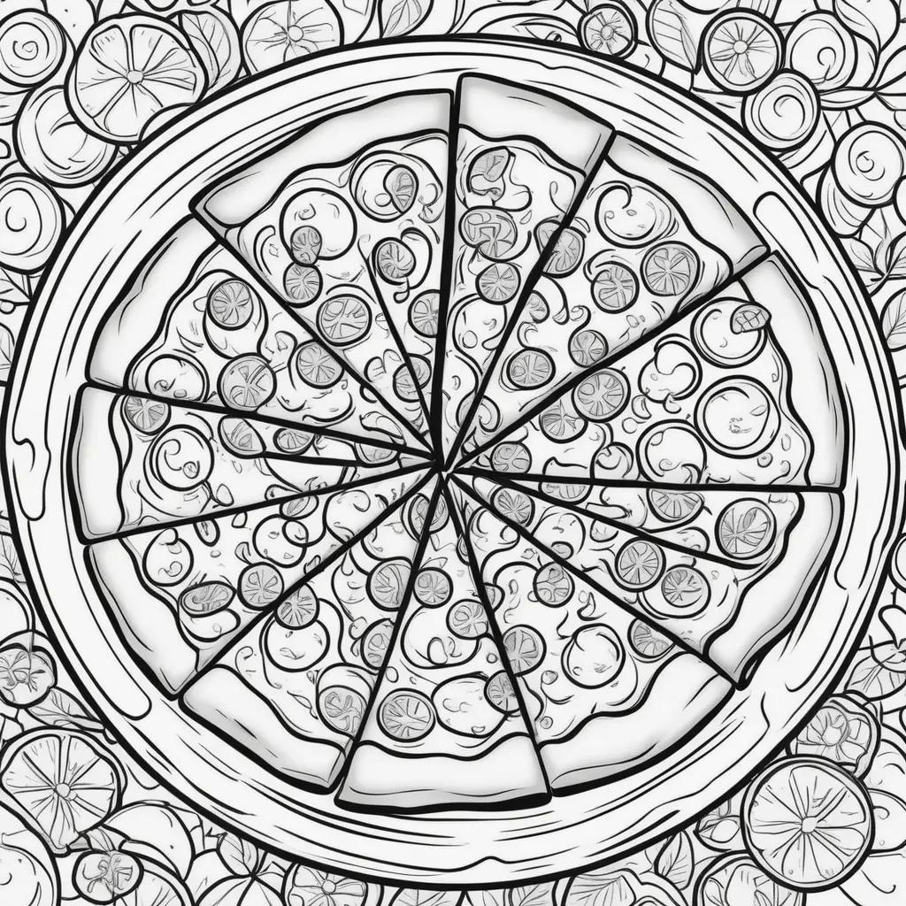 pizza coloring page with various toppings