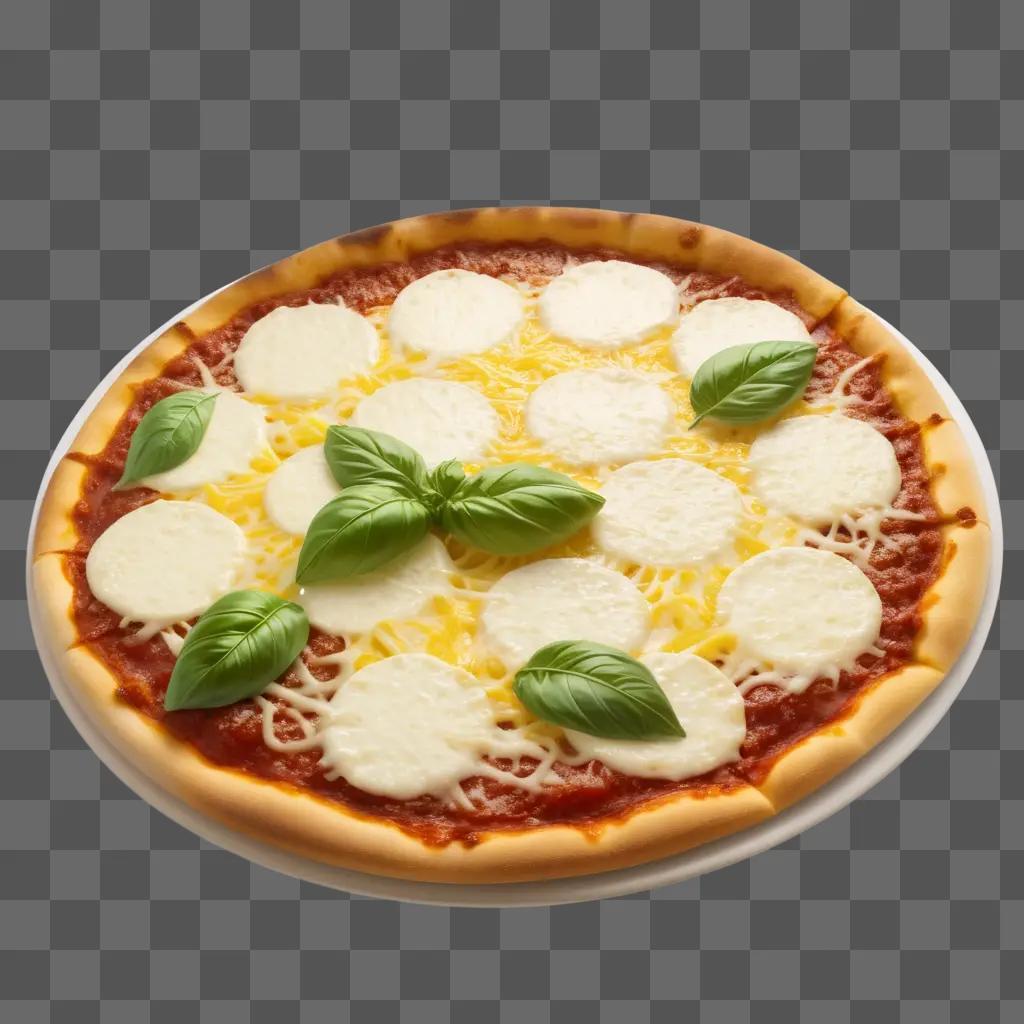 pizza with cheese and basil on a beige background