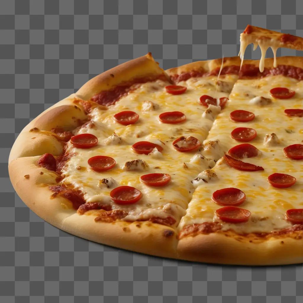 pizza with cheese and pepperoni on a brown table