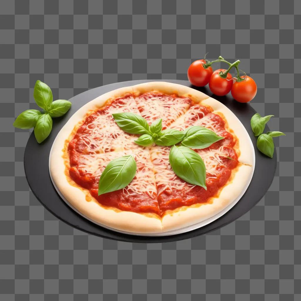 トマトソースとバジルの葉のピザ