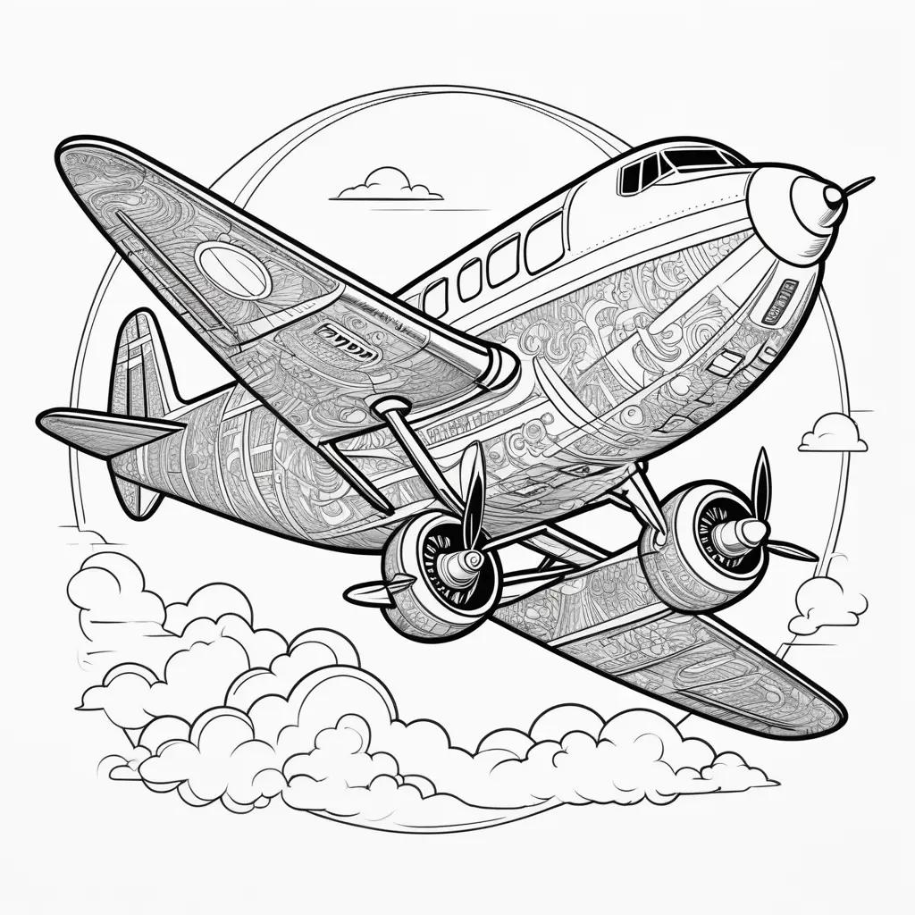 plane coloring page with a cloud background