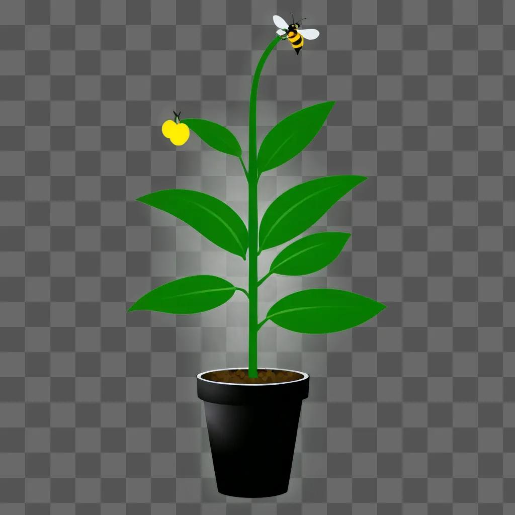 plant clipart A flower in a pot next to a bee