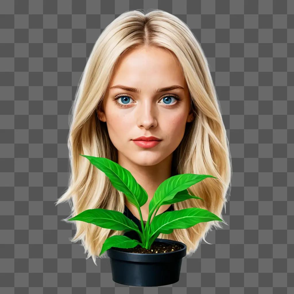 植物の絵リアル青い目とブロンドの髪の女の子が植物を持っています