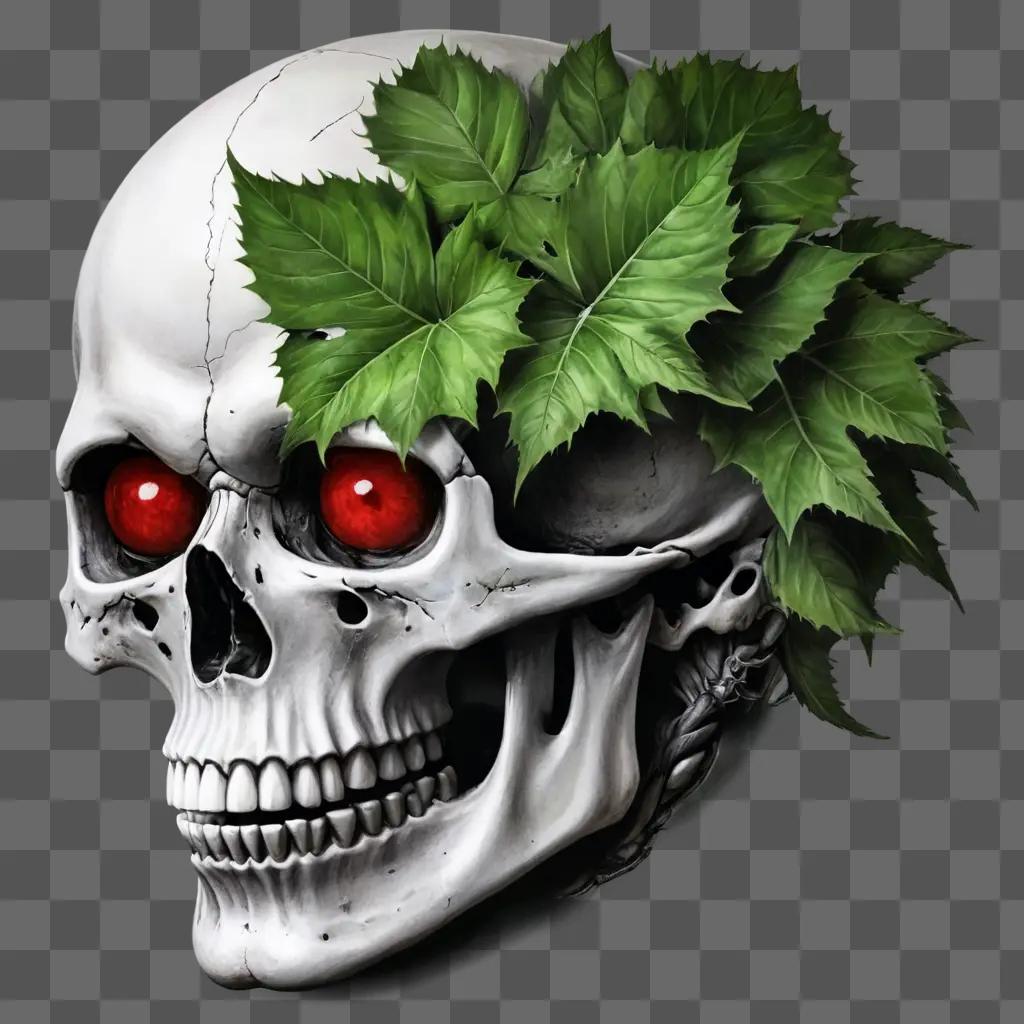 plant drawing realistic A skull with leaves on it