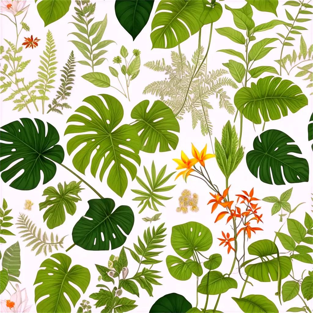 plant-themed pattern with various leaves and flowers